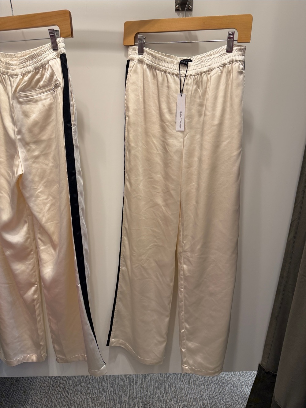 Sanctuary Cream Satin Track Pants with Black Side Stripe XS & S NWT